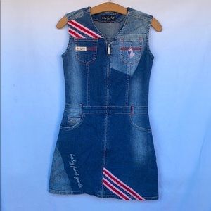 Mini Dark blue/Acid Wash Jean zipper Dress red Y2K